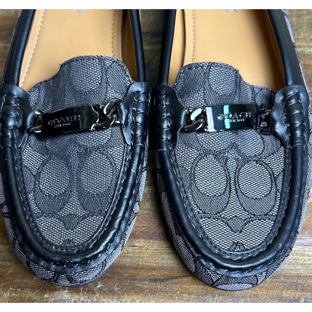 Coach Olive Signature Loafers Women 6.5B Black Canvas Driving Flats - Picture 10 of 13